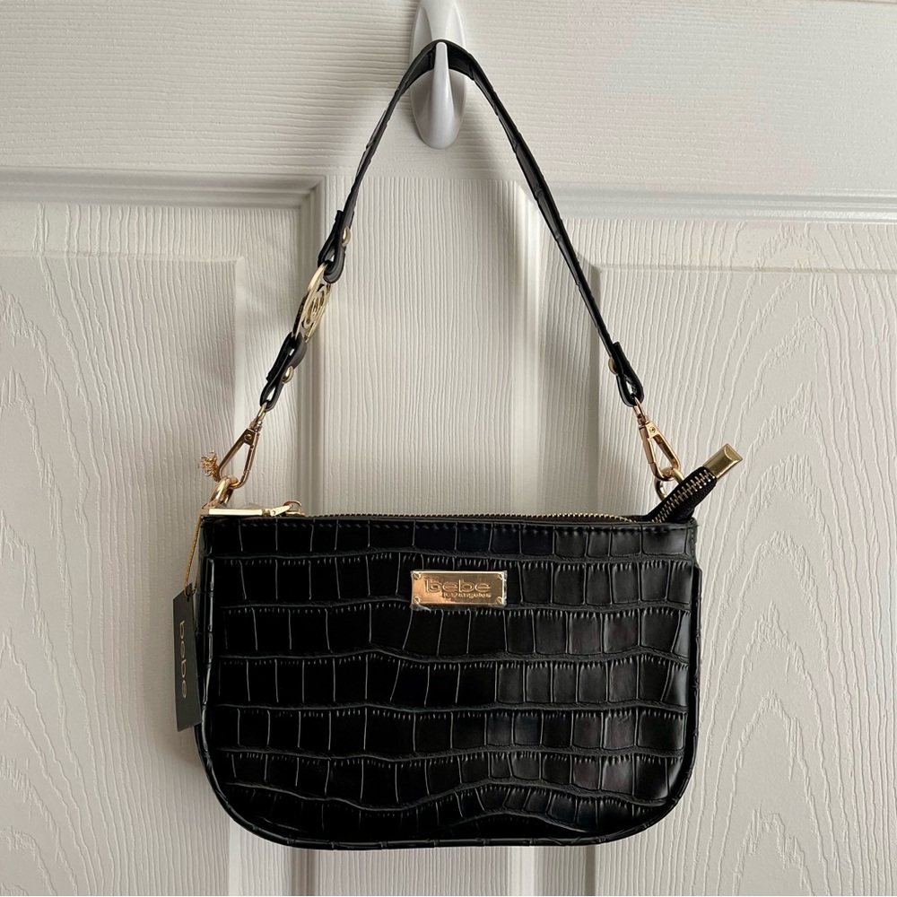 NWT BEBE CROCO EMBOSSED TARA MINI VEGAN LEATHER SHOULDER BAG